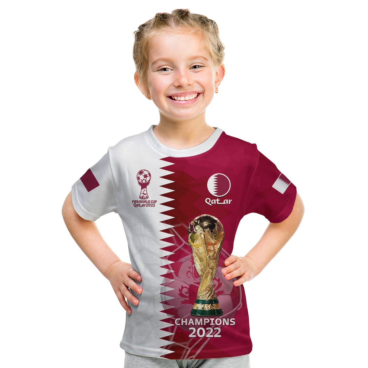 Qatar Football T Shirt KID Annabi Champions Proud WC 2022 - Wonder Print Shop