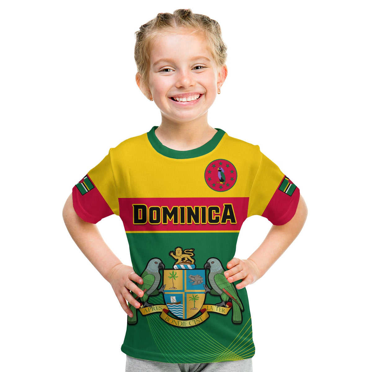 Dominica T Shirt KID Dominican Coat Of Arms With Map - Wonder Print Shop