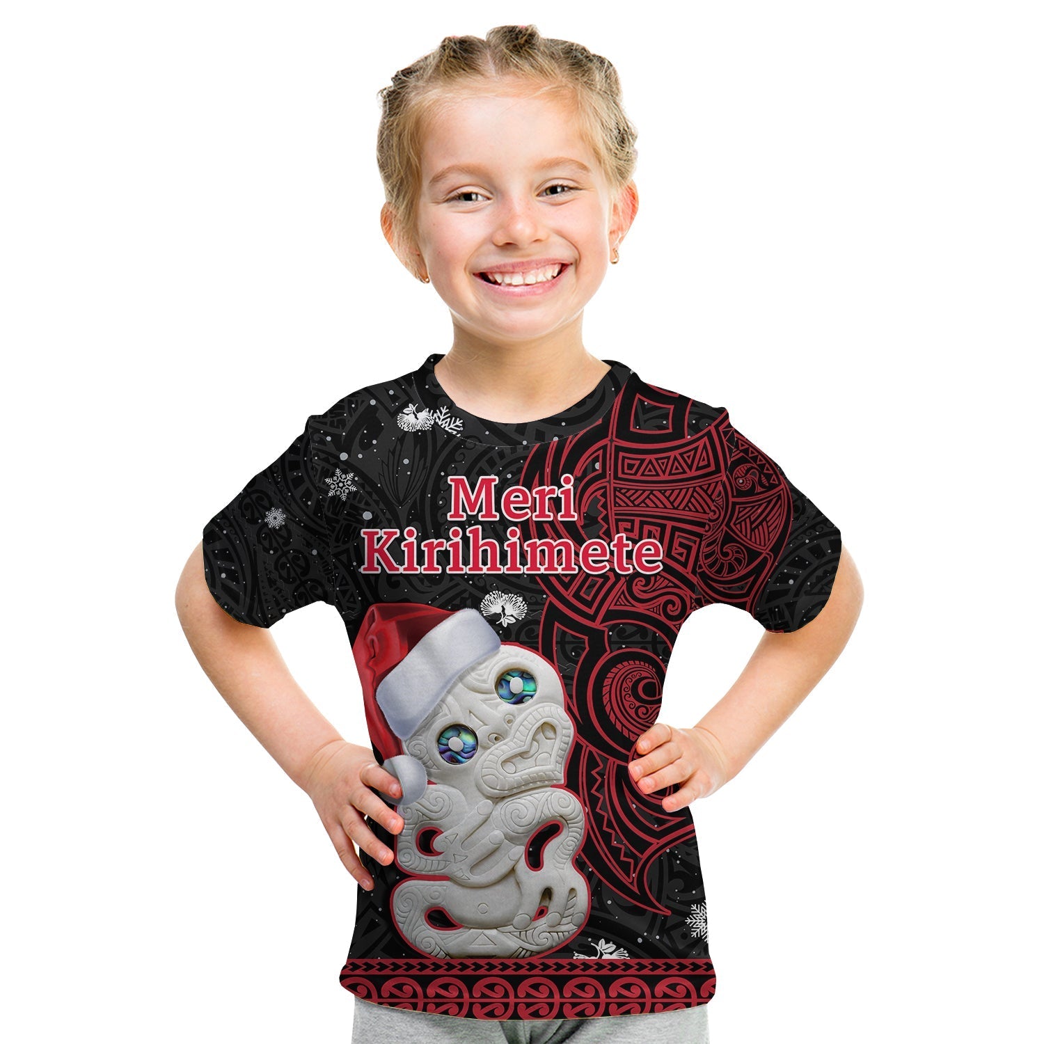 New Zealand Christmas T Shirt KID Hei Tiki Red Pohutukawa Meri Kirihimete - Wonder Print Shop