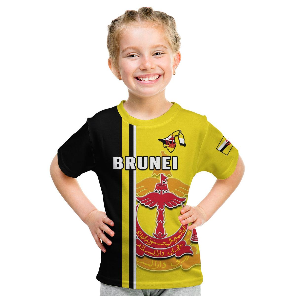 Custom Brunei T Shirt Happy Independence Day With Coat Of Arms - Wonder Print Shop