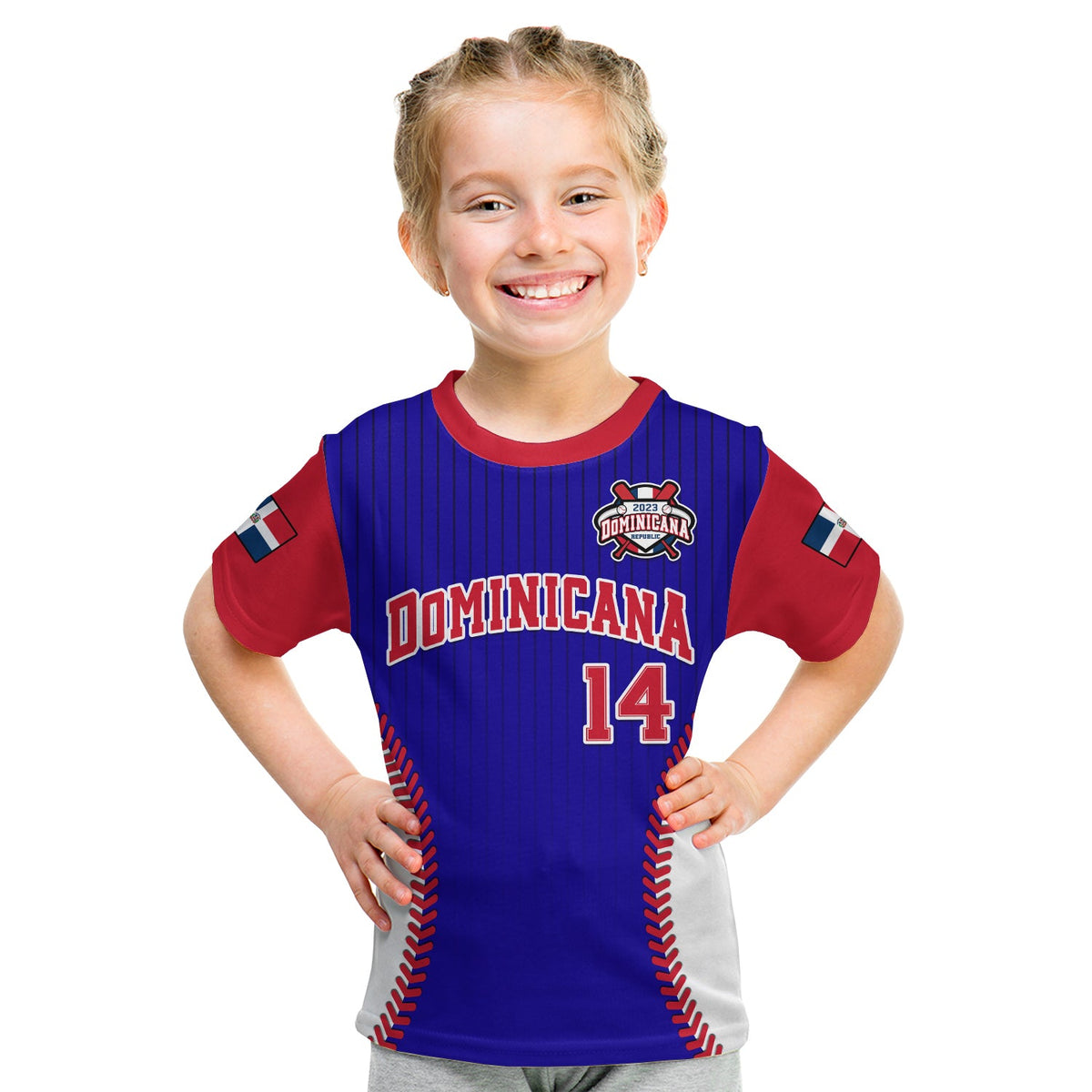 (Custom Text And Number) Dominican Republic Baseball 2023 T Shirt KID Version Blue - Wonder Print Shop