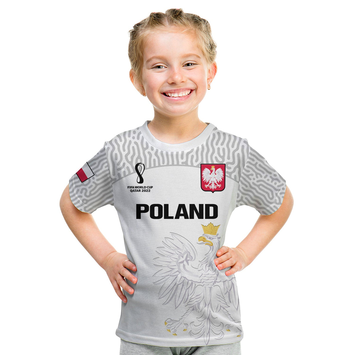 Poland Football T Shirt KID Polska World Cup 2022 White - Wonder Print Shop
