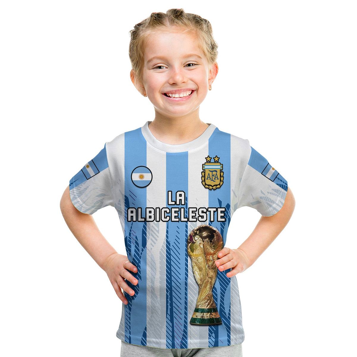 Argentina Football T Shirt KID La Albiceleste Campeon Proud White 2022 - Wonder Print Shop