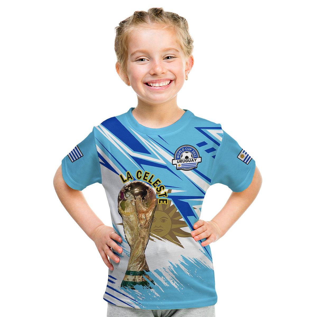 (Custom Text And Number) Uruguay Football T Shirt KID La Celeste WC 2022 Sporty Style - Wonder Print Shop
