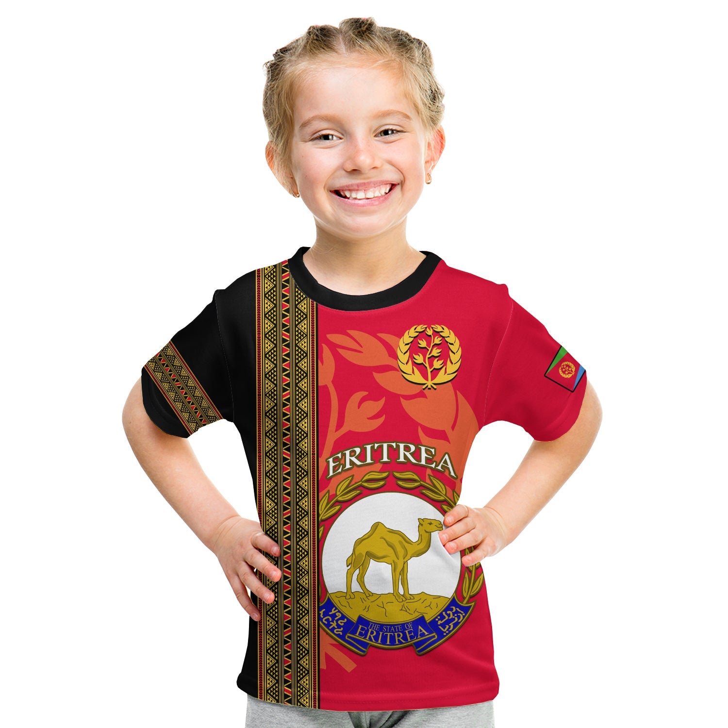 (Custom Personalised) Eritrea T Shirt KID African Pattern Happy Independence Day Version Black - Wonder Print Shop