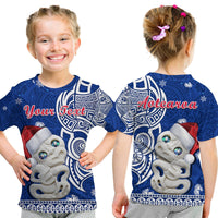 Custom Personalised New Zealand Christmas T Shirt KID Hei Tiki Blue Pohutukawa Meri Kirihimete - Wonder Print Shop