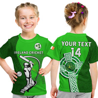 (Custom Text And Number) Ireland Cricket T Shirt KID Irish Flag Celtic Cross Sporty Style - Wonder Print Shop