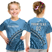 Custom Text And Number Fiji Tapa Rugby T Shirt Fijian Cibi Dance Tapa Pattern Blue - Wonder Print Shop