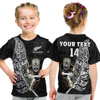 Custom Text And Number New Zealand 2022 Rugby T Shirt All Black Silver Fern Maori Pattern Version Black - Wonder Print Shop