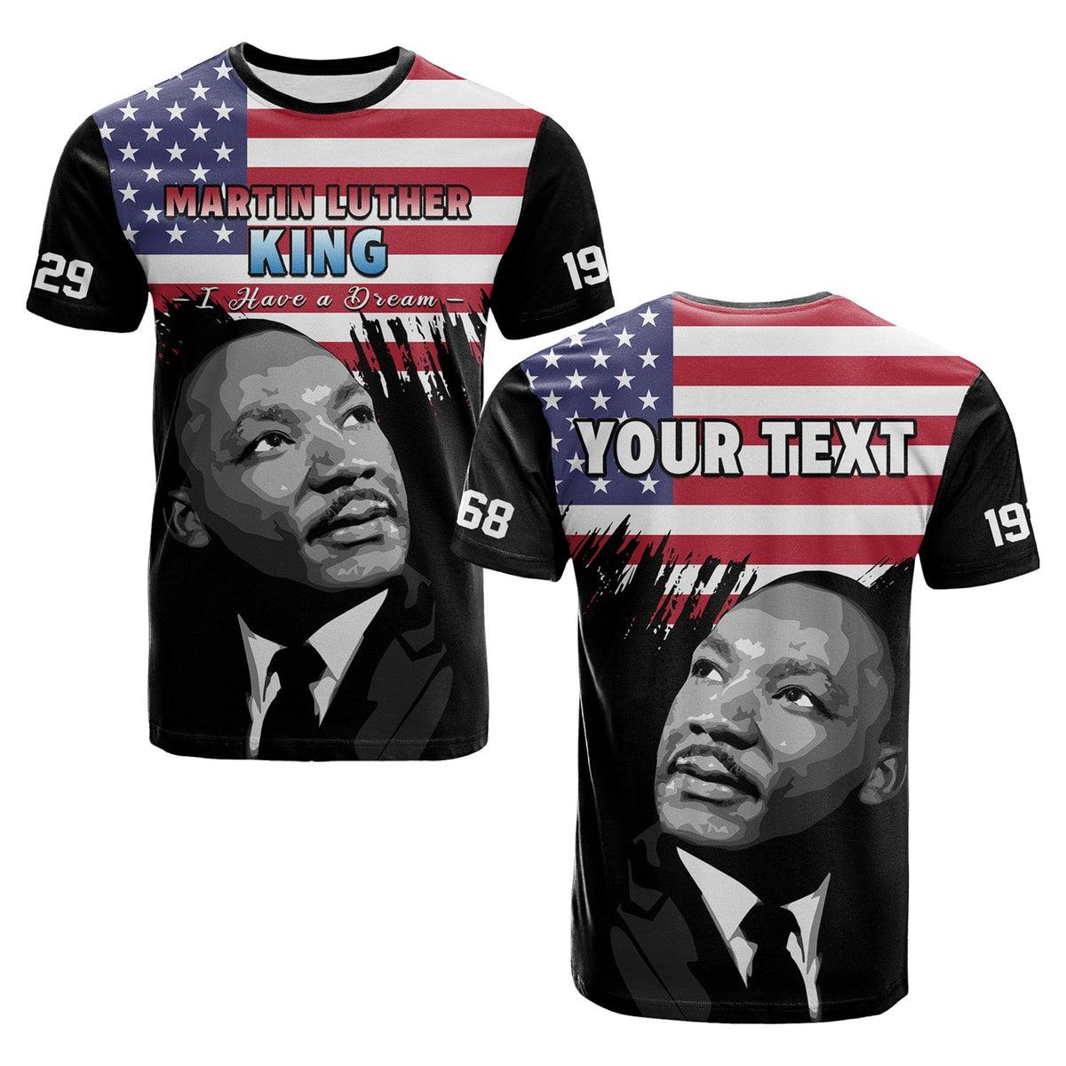 Custom United States T Shirt United States Happy MLK Day Flag Grunge Style - Wonder Print Shop