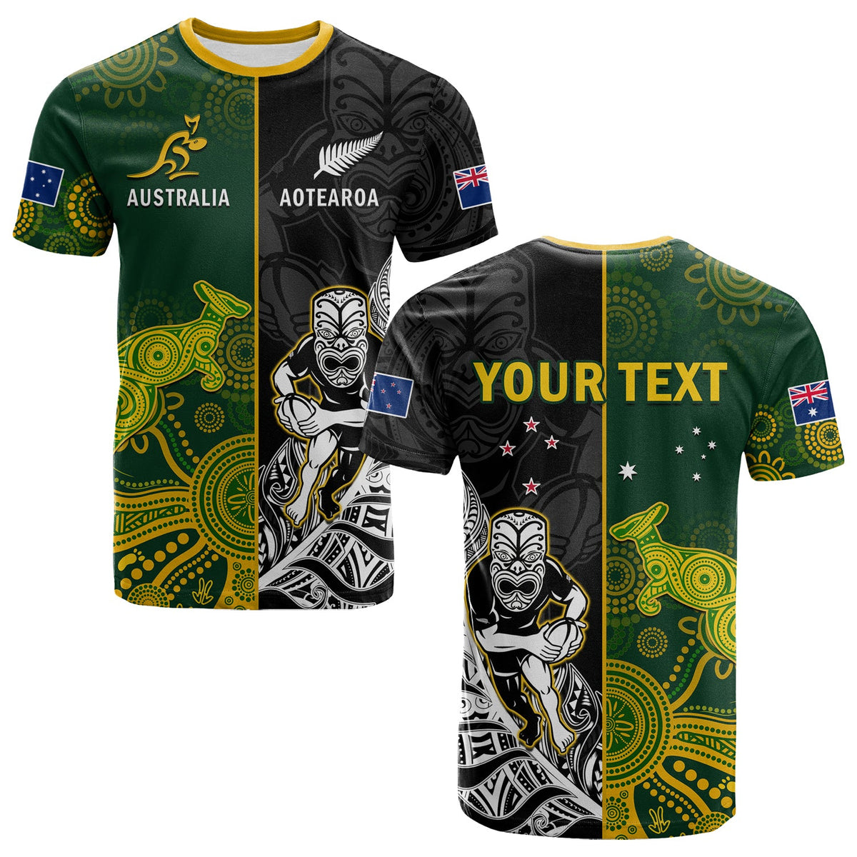 Custom Australia Rugby Mix Aotearoa Rugby T Shirt Wallabies All Black Special Version - Wonder Print Shop