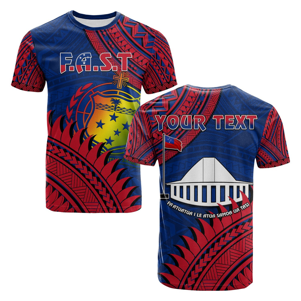 Custom F.A.S.T Samoa T Shirt Samoan Coat Of Arms Polynesian Pattern - Wonder Print Shop