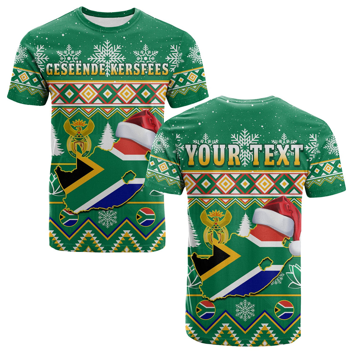 Custom South Africa Christmas T Shirt King Protea Geseende Kersfees - Wonder Print Shop