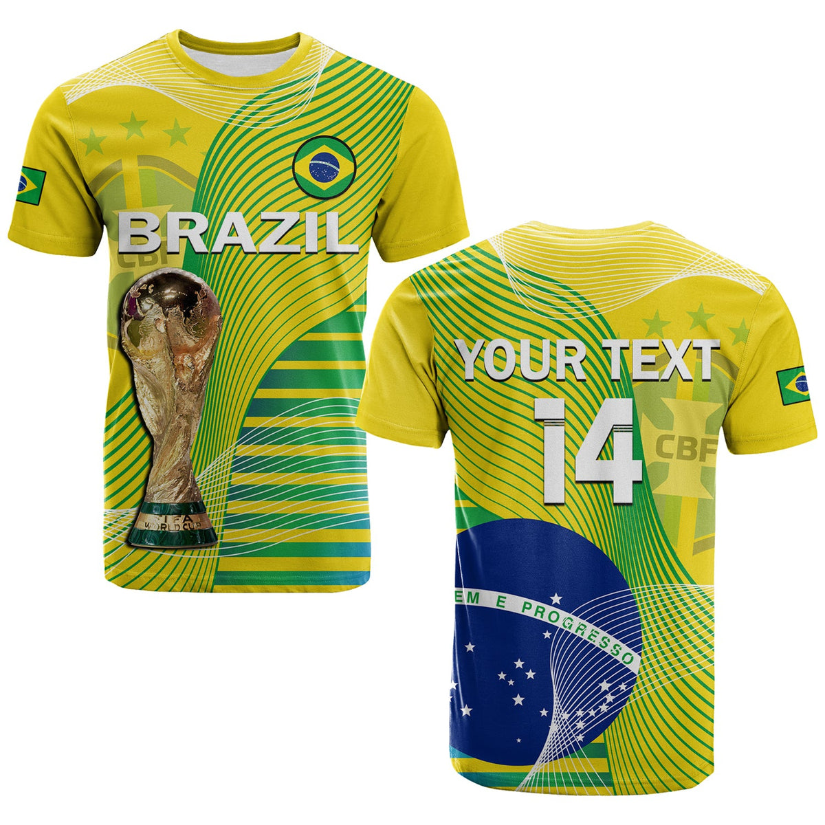 Custom Brazil Football T Shirt Canarinha Champions WC 2022 - Wonder Print Shop