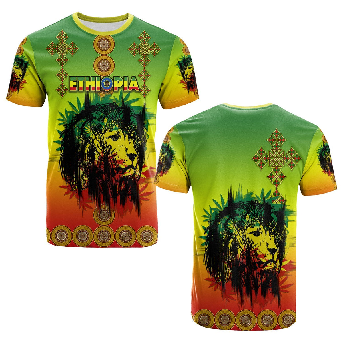 Ethiopia T Shirt Cross Mix Lion Colorful Style - Wonder Print Shop
