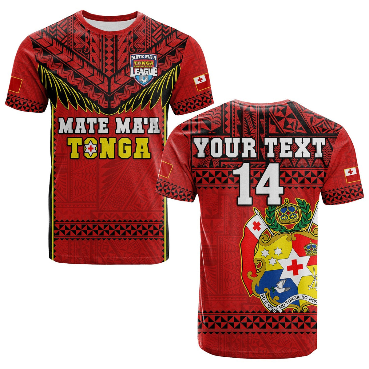 Custom Text And Number Tonga Rugby T Shirt Mate MaA Tonga Pacific Ngatu Black - Wonder Print Shop