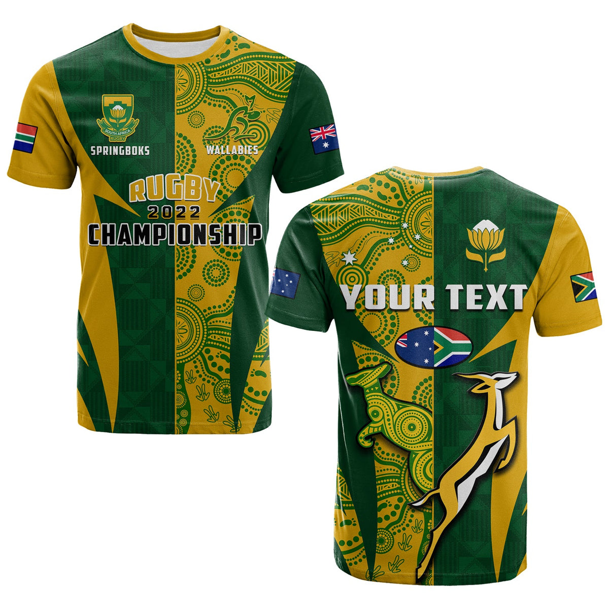 Custom Australia Rugby and South Africa Rugby T Shirt Wallabies Mix Springboks Sporty - Wonder Print Shop