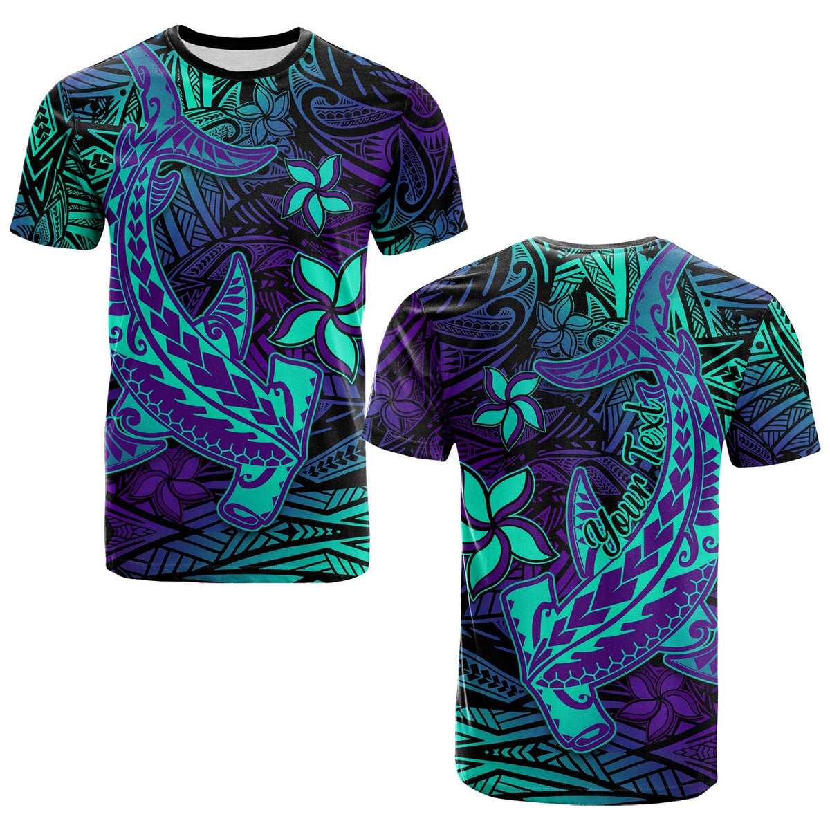 Custom Polynesian T Shirt Purple Paradise Hawaiian Tribal Hammerhead Shark - Wonder Print Shop