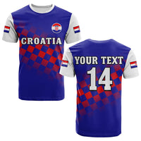 Custom Croatia Football T Shirt Hrvatska Checkerboard Blue Version - Wonder Print Shop