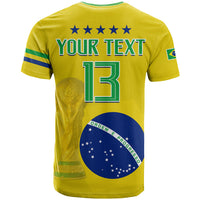 Brazil football T-shirt back: YOUR TEXT 13 over Brazil flag emblem