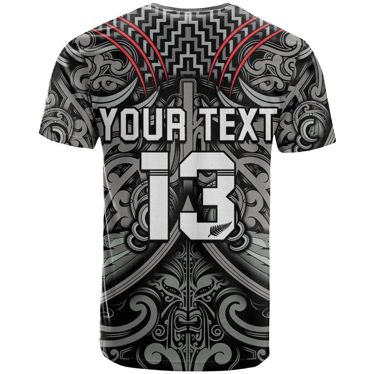 Custom Text and Number New Zealand Silver Fern Rugby T Shirt All Black NZ Maori Pattern LT13 - Wonder Print Shop
