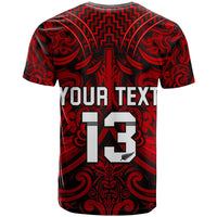 Custom Text and Number New Zealand Silver Fern Rugby T Shirt All Black Red NZ Maori Pattern LT13 - Wonder Print Shop