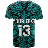 Custom Text and Number New Zealand Silver Fern Rugby T Shirt All Black Turquoise NZ Maori Pattern LT13 - Wonder Print Shop