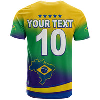 Brazil soccer jersey in yellow, green, and purple with number 10 and YOUR TEXT