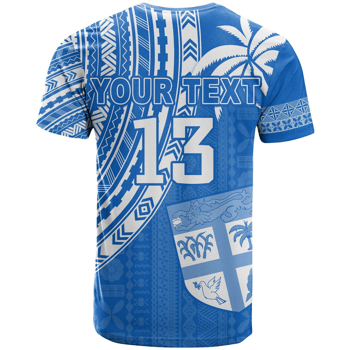 Custom Text and Number Fiji Rugby Sevens T Shirt Fijian 7s Tapa Polynesian Blue Ver.01 LT13 - Wonder Print Shop