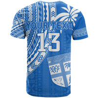 Custom Text and Number Fiji Rugby Sevens T Shirt Fijian 7s Tapa Polynesian Blue Ver.01 LT13 - Wonder Print Shop