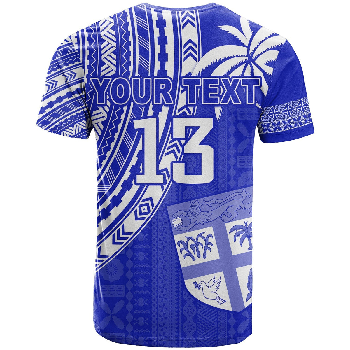 Custom Text and Number Fiji Rugby Sevens T Shirt Fijian 7s Tapa Polynesian Blue Ver.02 LT13 - Wonder Print Shop