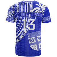 Custom Text and Number Fiji Rugby Sevens T Shirt Fijian 7s Tapa Polynesian Blue Ver.02 LT13 - Wonder Print Shop