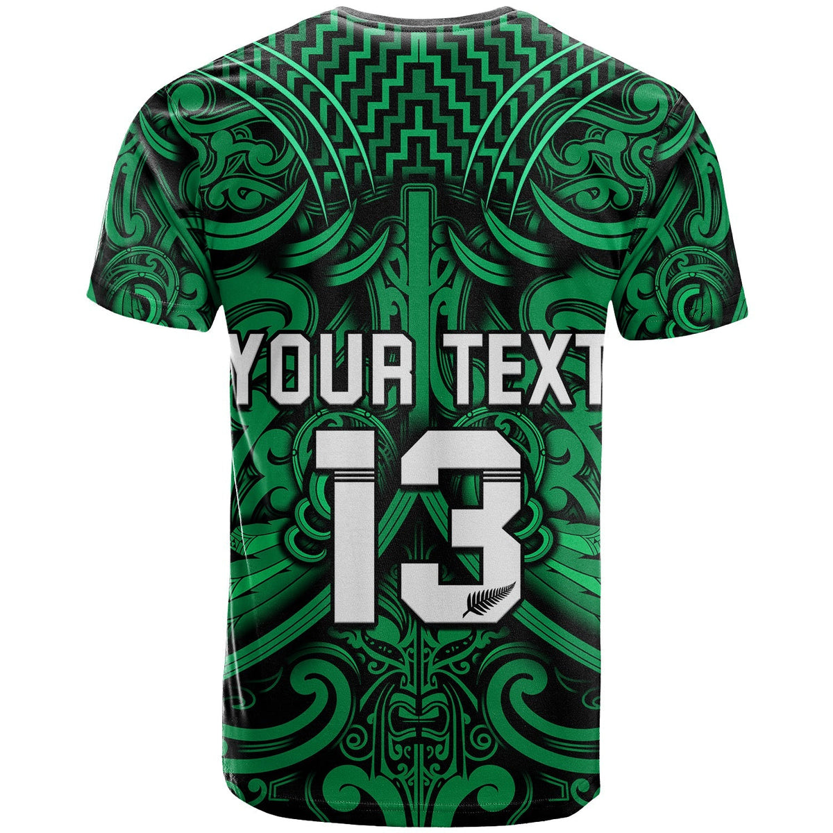 Custom Text and Number New Zealand Silver Fern Rugby T Shirt All Black Green NZ Maori Pattern LT13 - Wonder Print Shop