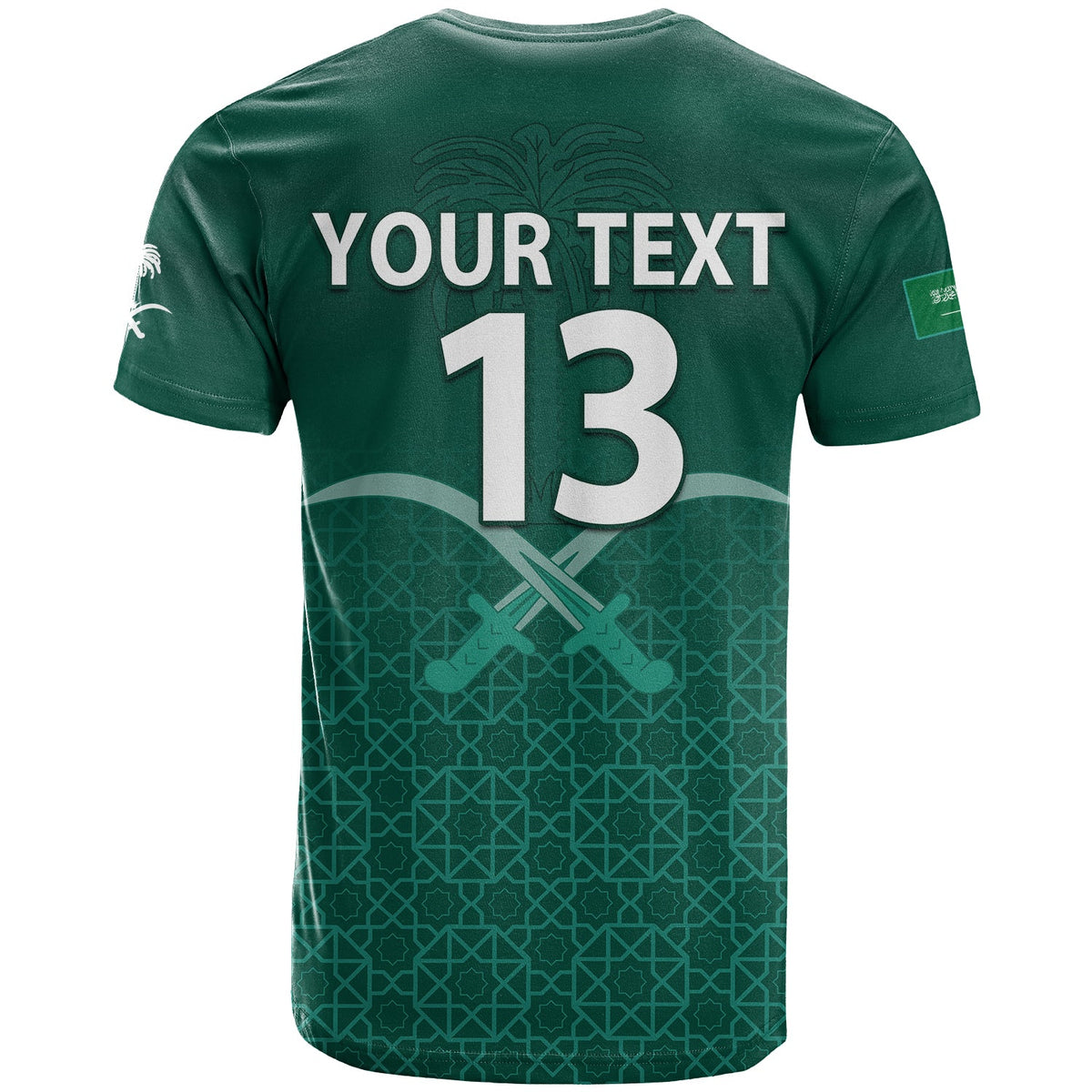 Custom Saudi Arabia Football T Shirt KSA Swords Pattern Saudi Green Champions LT13 - Wonder Print Shop