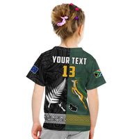 Custom Text and Number South Africa Protea and New Zealand Fern T Shirt KID Rugby Go Springboks vs All Black LT13 - Wonder Print Shop