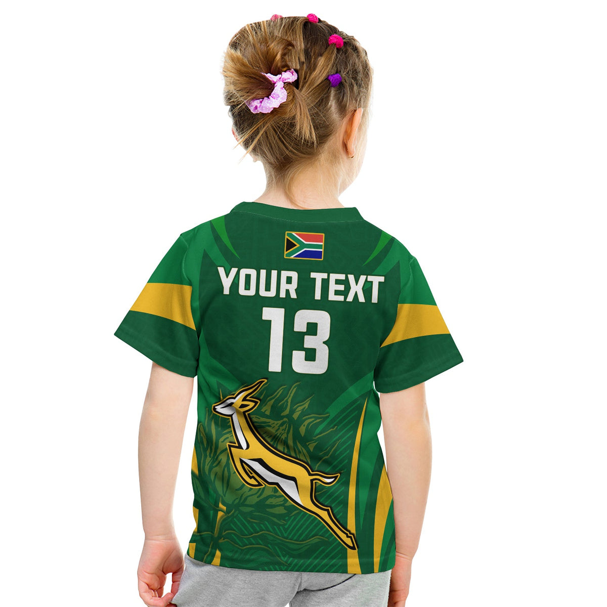 (Custom Text and Number) South Africa Rugby T Shirt KID Springboks Champion LT13 - Wonder Print Shop