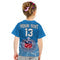 Blue Samoan rugby T-shirt with 'YOUR TEXT 13' and crest emblem