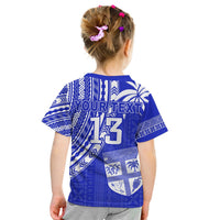Custom Text and Number Fiji Rugby Sevens T Shirt Fijian 7s Tapa Polynesian Blue Ver.02 LT13 - Wonder Print Shop