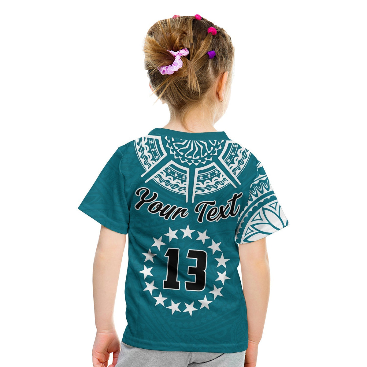 (Custom Text and Number) Cook Islands Tatau T Shirt KID Symbolize Passion Stars Version Blue LT13 - Wonder Print Shop