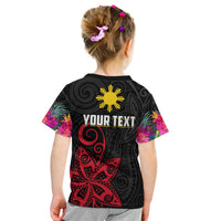 Custom Philippines T Shirt Sun Filipino Polynesian mix Flowers Black Vibe LT13 - Wonder Print Shop