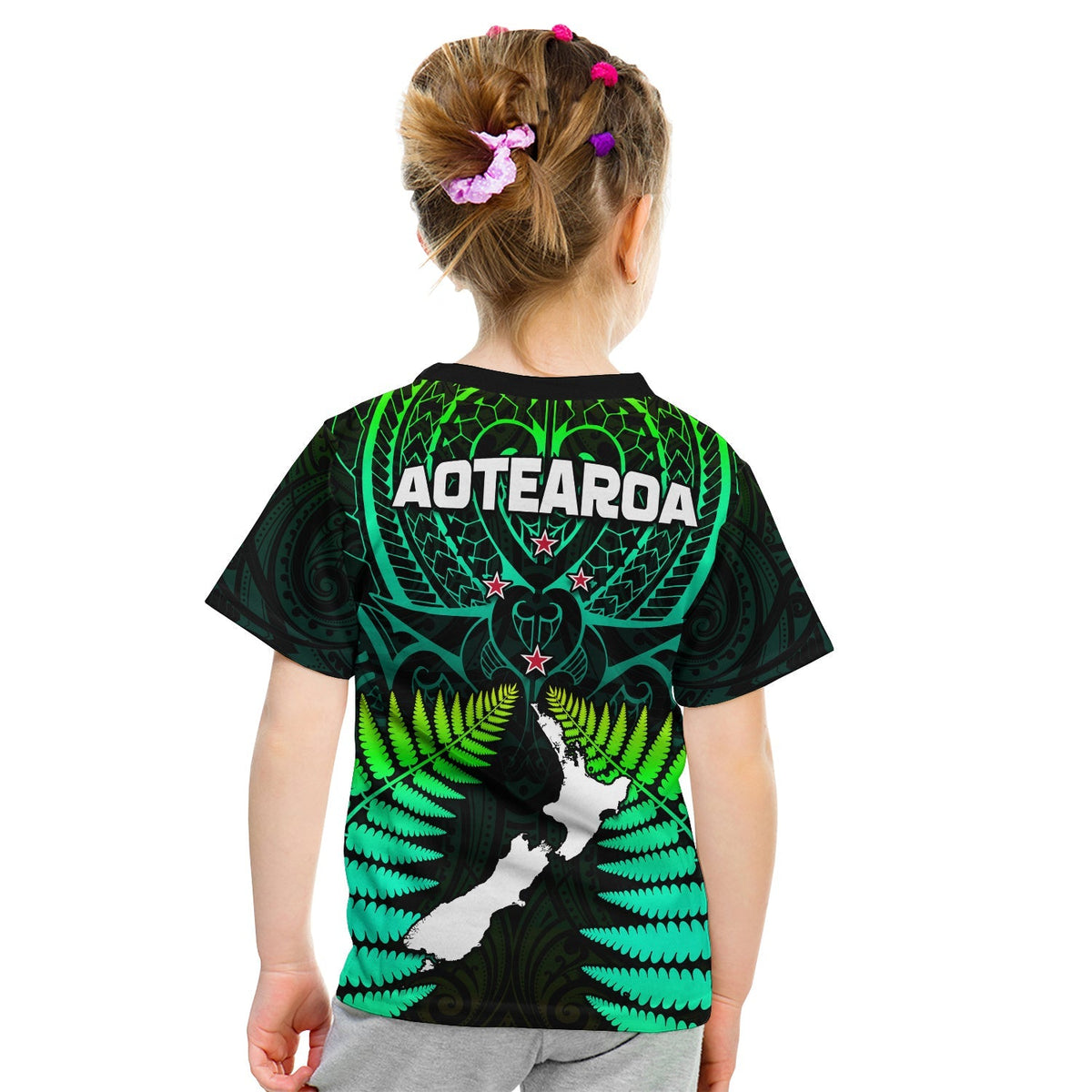 Aotearoa Fern T Shirt KID New Zealand Hei Tiki Green Style LT13 - Wonder Print Shop
