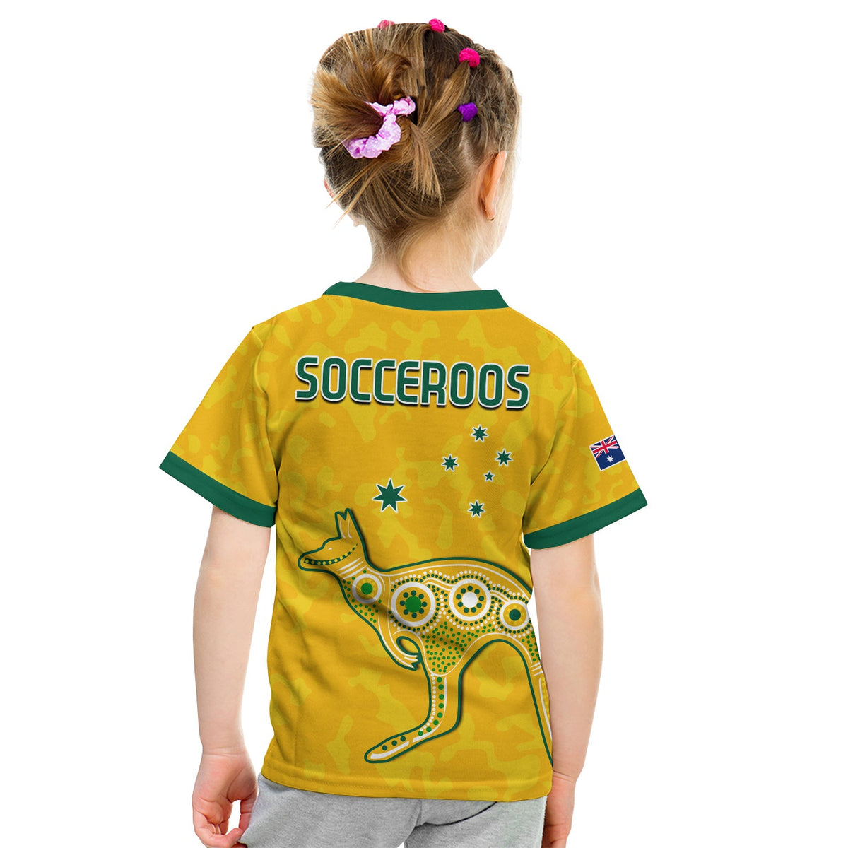 Australia Soccer T Shirt KID World Cup Football 2022 Socceroos with Kangaroos LT13 - Wonder Print Shop