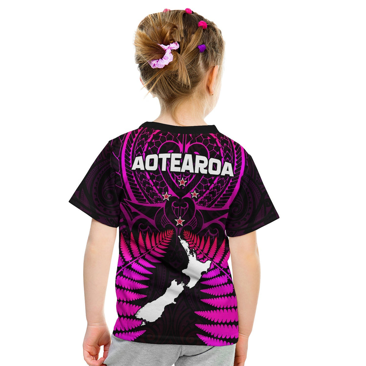Aotearoa Fern T Shirt KID New Zealand Hei Tiki Purple Style LT13 - Wonder Print Shop
