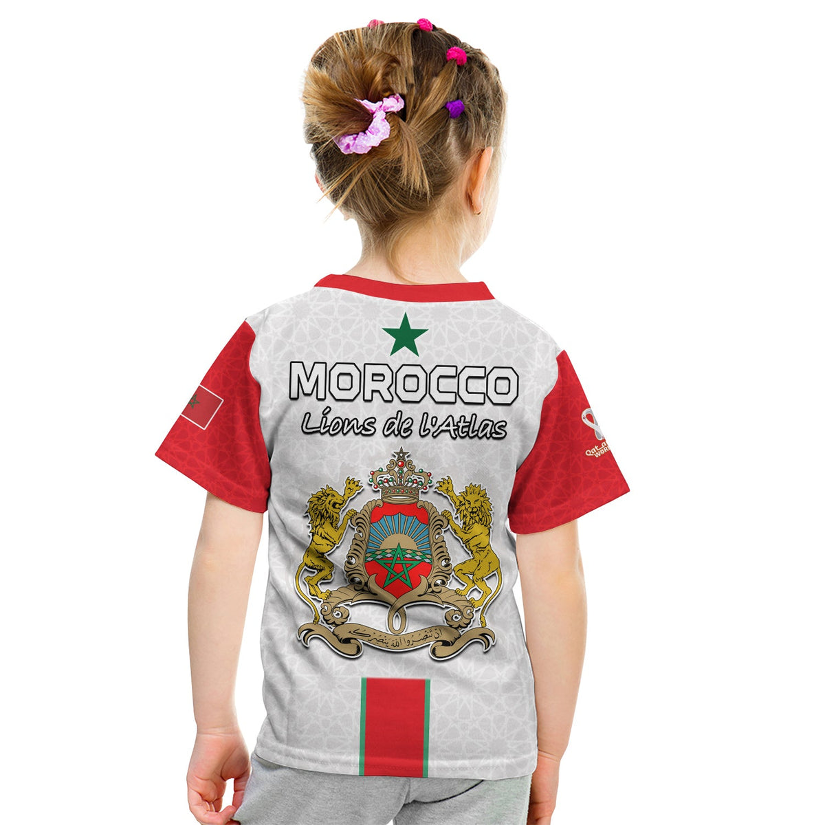 Morocco Football T Shirt KID World Cup 2022 Soccer Lions de l'Atlas Champions LT13 - Wonder Print Shop