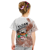 Kids white T-shirt back with brown floral and FIJIAN band print
