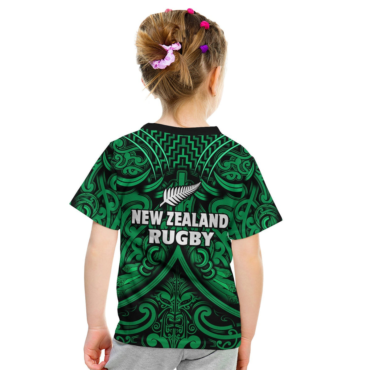 New Zealand Silver Fern Rugby T Shirt All Black Green NZ Maori Pattern LT13 - Wonder Print Shop