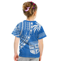 Kids blue rugby t-shirt back with white tribal patterns and map graphic