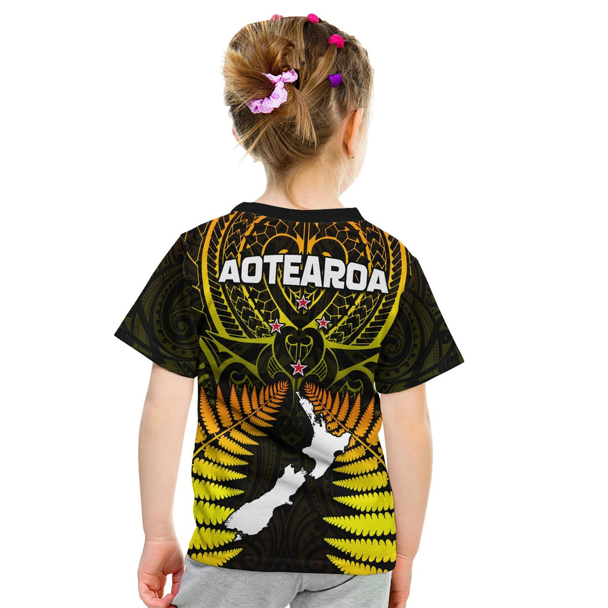 Aotearoa Fern T Shirt New Zealand Hei Tiki Gold Style LT13 - Wonder Print Shop