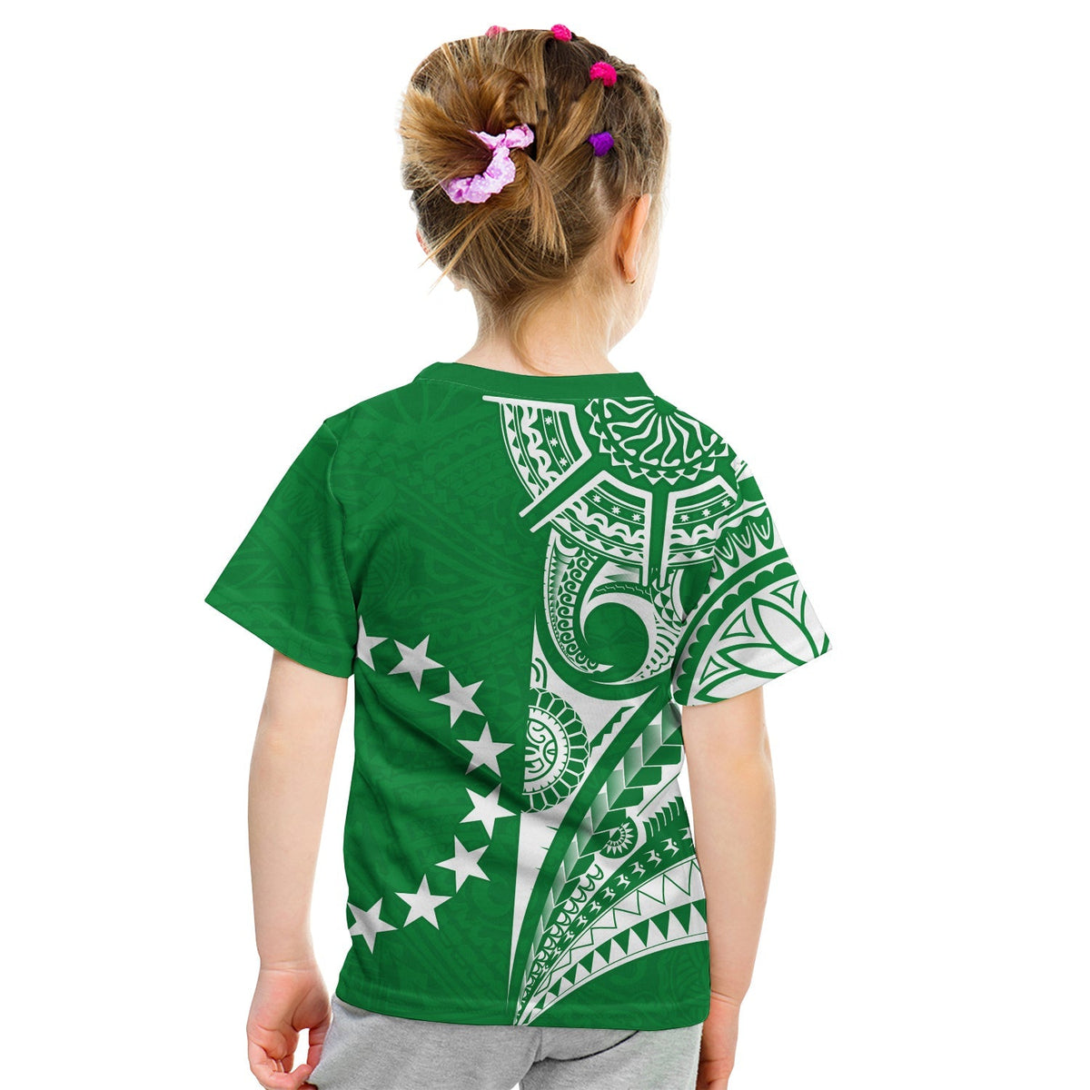 Cook Islands Tatau T Shirt KID Symbolize Passion Stars Version Green LT13 - Wonder Print Shop