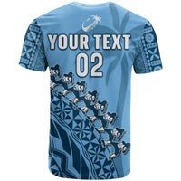 Custom Text And Number Fiji Tapa Rugby T Shirt Fijian Cibi Dance Tapa Pattern Blue - Wonder Print Shop